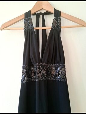 Black Beaded Halter Latin Dance Dress Sz M